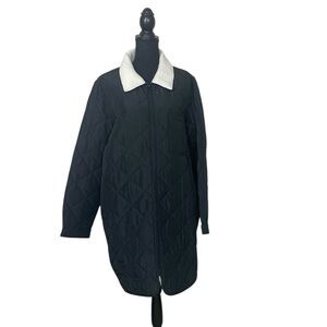 NWT Black Lightweight Quilted Coat/Jacket Faux Shearling Collar